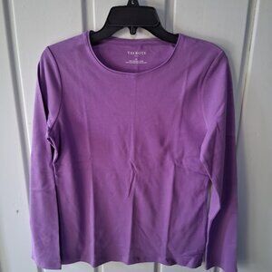 Talbots Cotton Long Sleeve Round Neck Tee Shirt Light Purple Asst Szs NWT